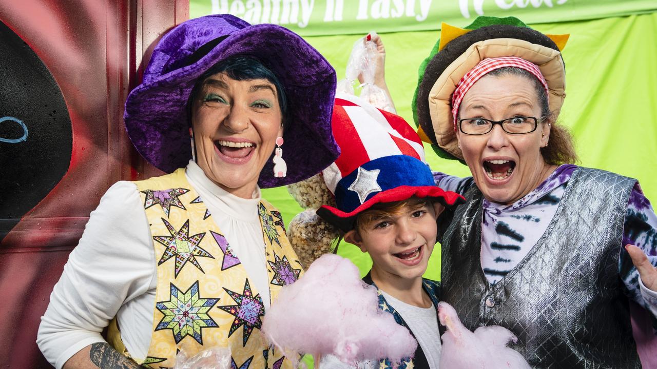 At Something About Bella – Bella's Birthday Fundraiser for Toowoomba Hospital Foundation are (from left) Tanya Grant, Xavier Jones and Tamara Michelle'i of The Costume Parlour and Glam Nation Party People, Sunday, June 4, 2023. Picture: Kevin Farmer