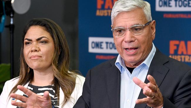 Warren Mundine and Jacinta Nampijinpa Price at the No Campaign event in Brisbane. Picture: NCA NewsWIRE / John Gass