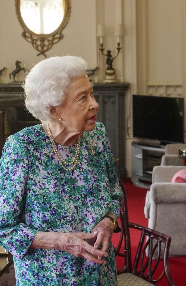 The Queen is pictured standing unaided for the first time in weeks. Picture: Getty Images