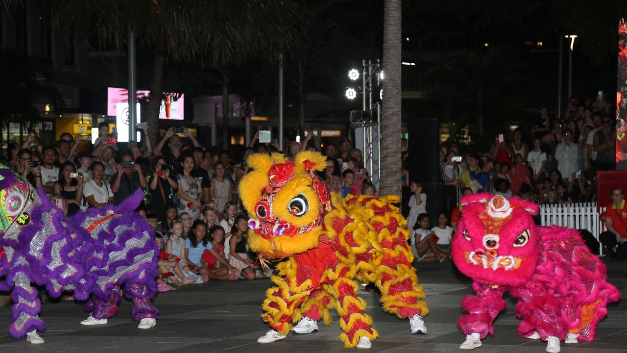 Dragon and lion performances ended the last night of Chinese New Year festivities in Cairns. Picture: Kate Stephenson