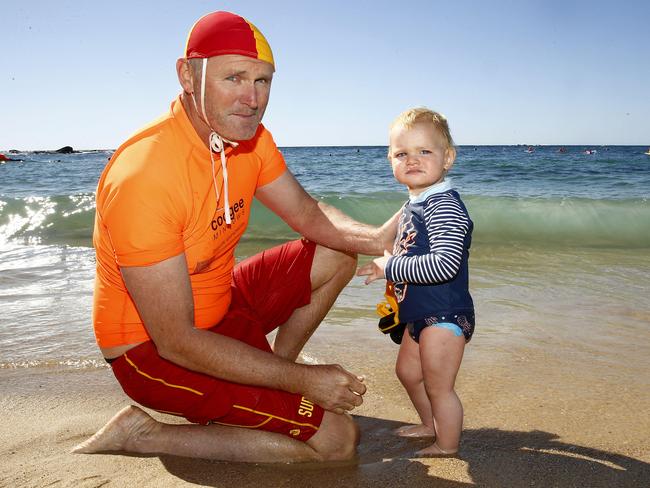 Peter Hooker and his son Charlie at Coogee Beach. Picture: John Appleyard