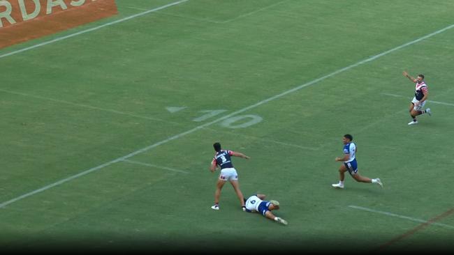 Tedesco seemed stunned that Suaalii went himself. Pic: Fox Sports