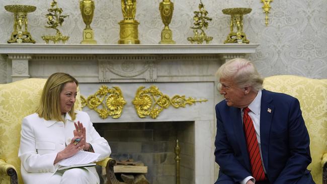 President Donald Trump meets with Italy's Prime Minister Giorgia Meloni in the Oval Office. Picture: AP /Alex Brandon