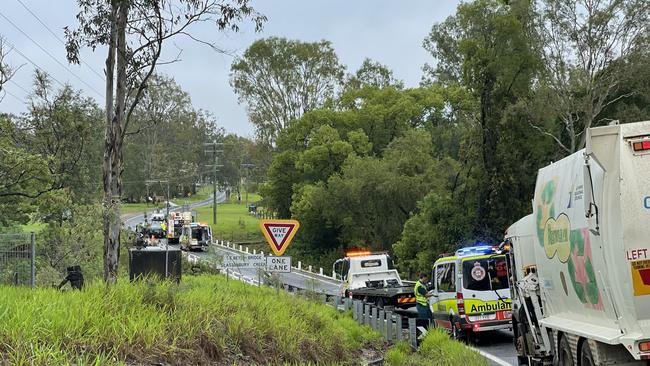 Emergency services rushed to the scene of a serious car crash on Glastonbury Rd outside Gympie. Picture: Scott Kovacevic