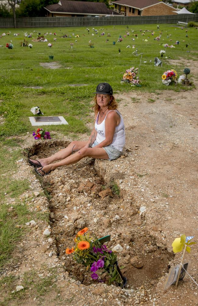 The patchy lawn-work at Mudgeeraba cemetery. Picture: Jerad Williams