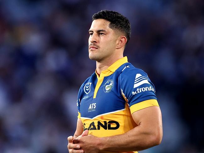 SYDNEY, AUSTRALIA - JUNE 10: Dylan Brown of the Eels looks on during the round 14 NRL match between Canterbury Bulldogs and Parramatta Eels at Accor Stadium, on June 10, 2024, in Sydney, Australia. (Photo by Brendon Thorne/Getty Images)