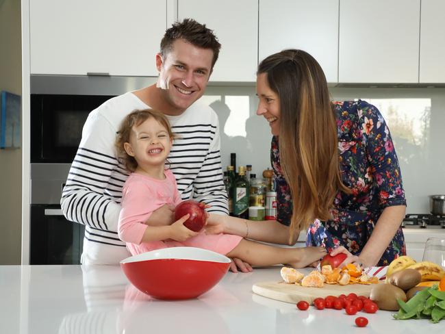 Roxane and Matthew Turnbull with their daughter Lucy Turnbull at home in Baulkham Hills talk about how the 2018 budget will affect them as a family. Picture: Adam Taylor/Mediamate