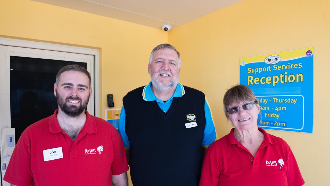 Joe Roberson (Rosies: Friends on the Street), Tony McEwan (Help a Friend Club) and Ann Lampe (Rosies: Friends on the Street) were two charities who received grants from Queensland Gives in 2024. July 22, 2024. Picture: Christine Schindler