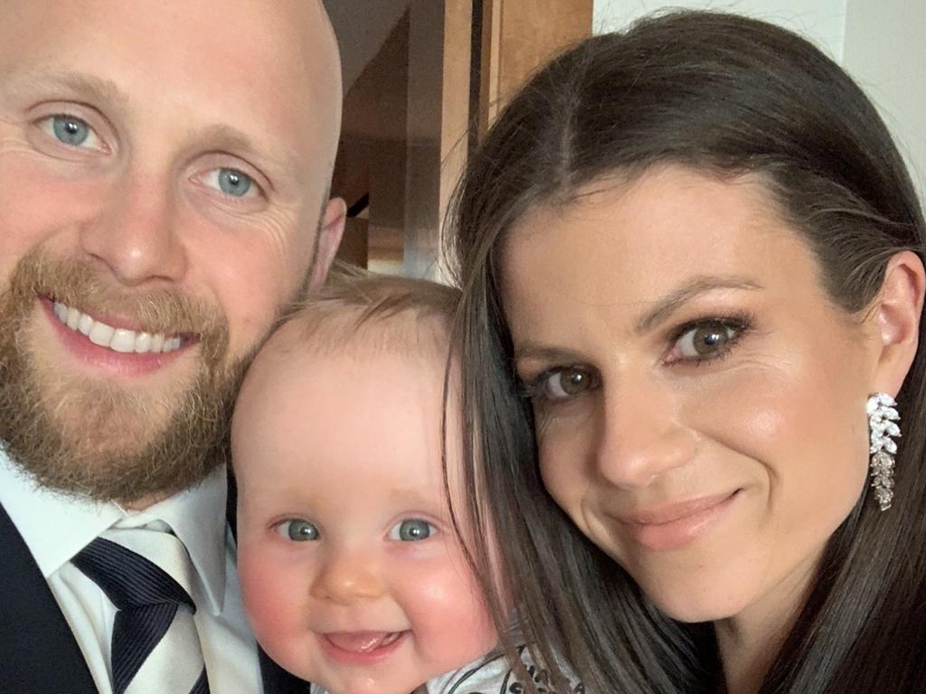 Supplied image of Gary Ablett jnr and wife Jordan with their son Levi.