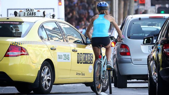 City parking spaces would go to make way for extra bike and vehicle lanes under a radical proposal from the RACV. Picture: Mark Stewart