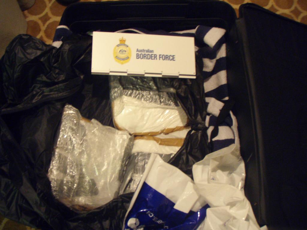 One of the suitcases with the cocaine found in the three Canadians cabins totalling 95kg. Picture: Australian Border Force/ AP