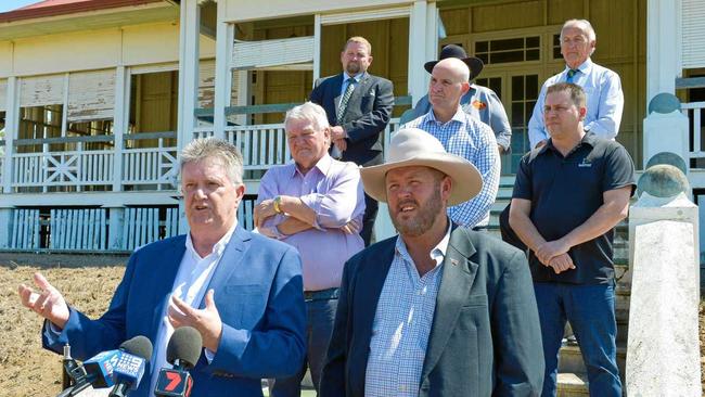 BRIGHT FUTURE: Dan Daly and Leo Neill-Ballantine at the Euroa homestead Aldoga, announcing plans for a $260 million state-of-the-art beef processing plant and renewable energy facility. Picture: Mike Richards GLA280918MEAT