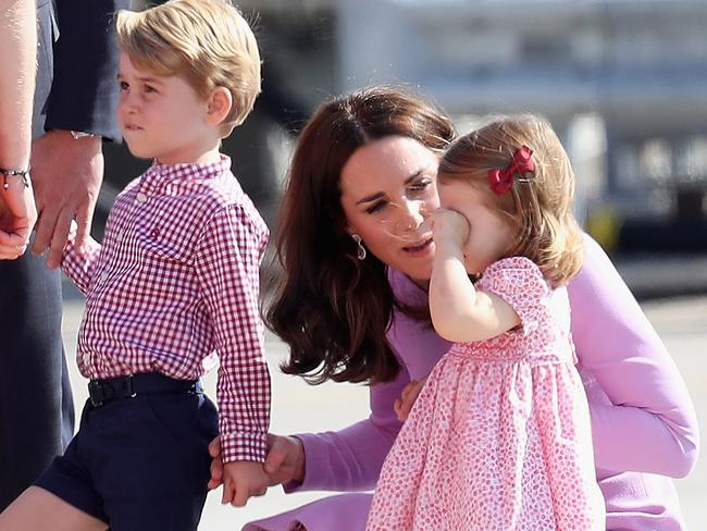 Prince George and Prince Charlotte look at a helicopter in Germany as part of a three-day trip earlier this year. Picture: Chris Jackson/Getty Images.