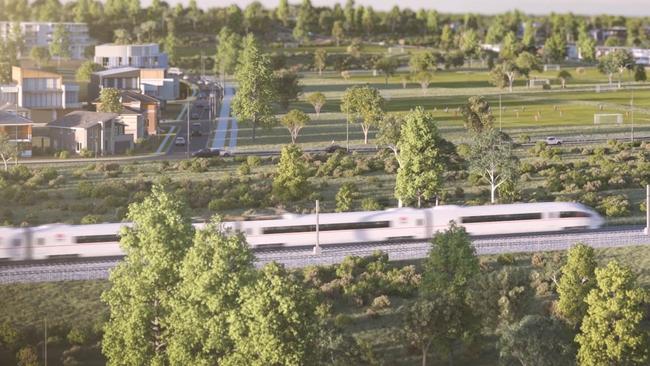 An artist impression shows 3D renderings of a high speed rail system connecting Sydney with Wollongong, Canberra and Newcastle. Picture: Supplied