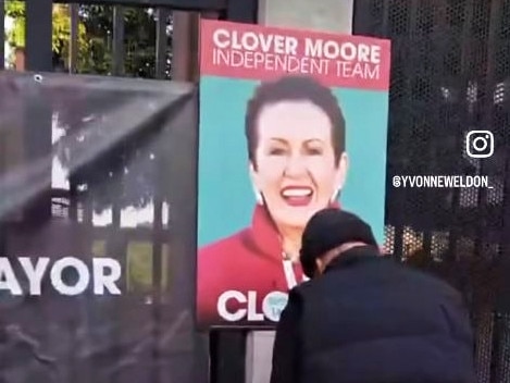 Sydney Council candidate Yvonne Weldon has shared footage on social media after her several corflutes were allegedly torn down. Picture: Facebook/ Yvonne Weldon