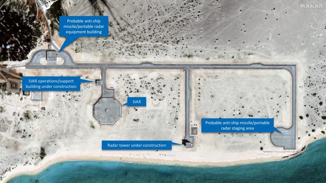 Satellite imagery reveals the development of a sophisticated counter-stealth radar system and a suspected launching point for an anti-ship missile battery. Picture: Maxar Technologies/Chatham House