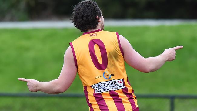 Nunawading's Jordan Winter proudly displays ‘0’ for the cause. Picture: Josie Hayden