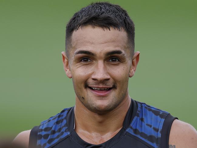 NCA. MELBOURNE, AUSTRALIA. 19th February, 2025 . Western Bulldogs training at the Whitten Oval.   Bulldog Jamarra Ugle-Hagan back  at training today   .  Picture: Michael Klein