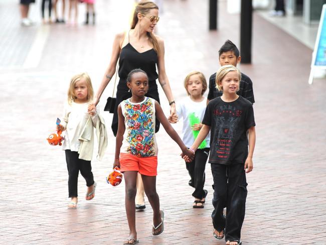 Angelina Jolie at Sydney Aquarium with her children.