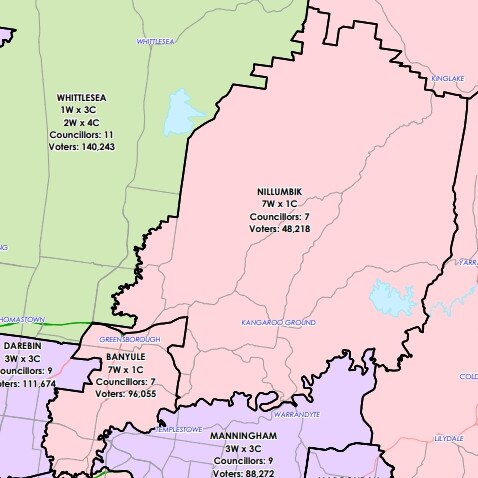 Nillumbik and Banyule council boundaries. Image: VEC