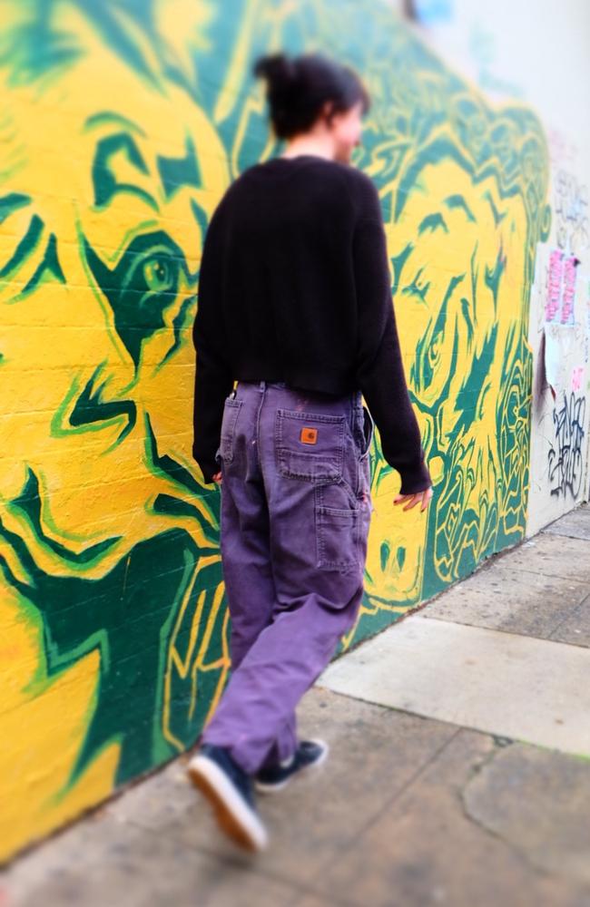 ‘They’ve got a cool little tool loop on the side,’ says Maeve, 21, whose Carhartt pants ‘had sh*t all over them’ when they were purchased. Picture: news.com.au/James Weir