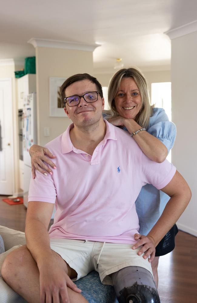 Brodie Ellis, with his mum Bernie: “She just never gives up’’. Picture: David Kelly