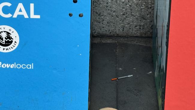 Used and dirty syringes are a common feature in the public spaces at Acland St, according to locals and traders. Picture: supplied.