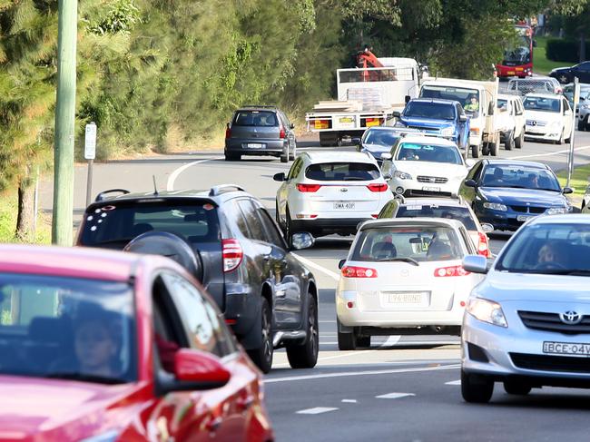 The daily peak hour traffic jam, on the Pacific Highway, Wyong. Picture: Peter Clark