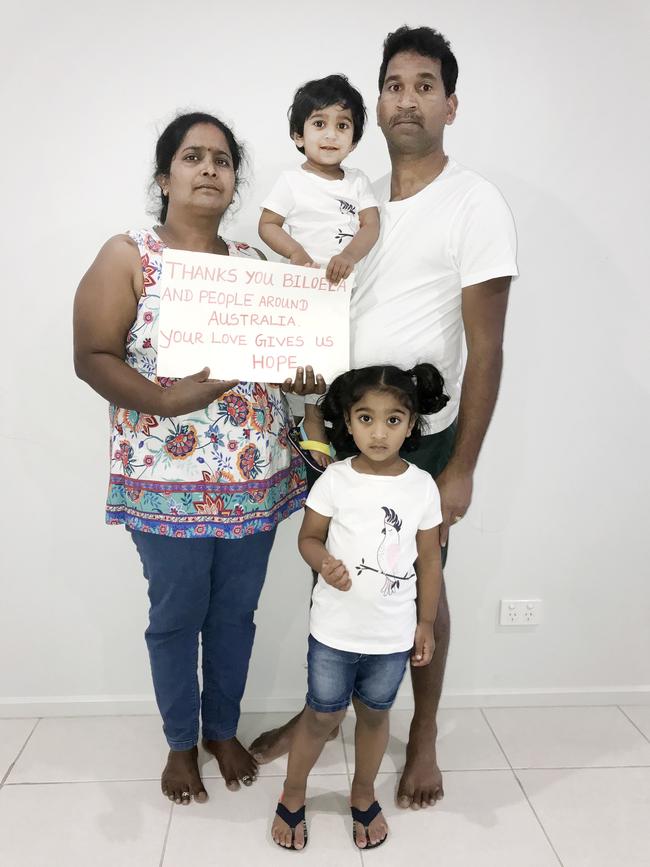 Nades Murugappan, wife Priya and children Kopika 3 and Tharunicaa 21 months – Family being held in immigration detention in Melbourne who were living in Biloela. Pic Supplied