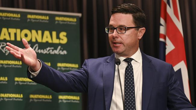 Leader of the National Party, David Littleproud, addresses the Nationals' 2023 Federal Conference in Canberra. Picture: NCA NewsWire / Martin Ollman