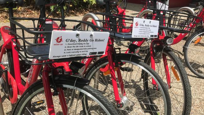 Reddy Go bikes parked outside the Southport Library. Picture: Lea Emery