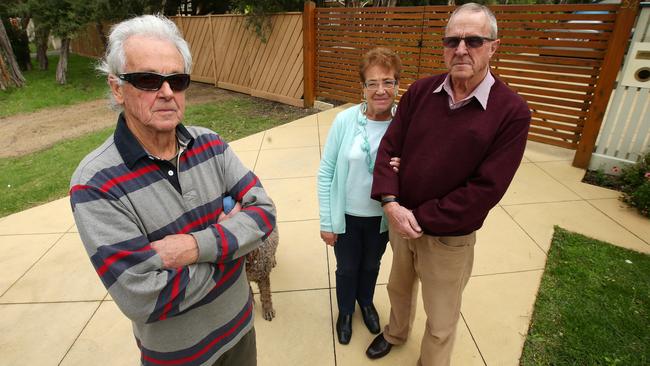 Howard Dare (left) and Lucille and Ian Jackson say their peace has been shattered by hens’ and bucks’ weekends at a neighbouring house. Picture: Norm Oorloff