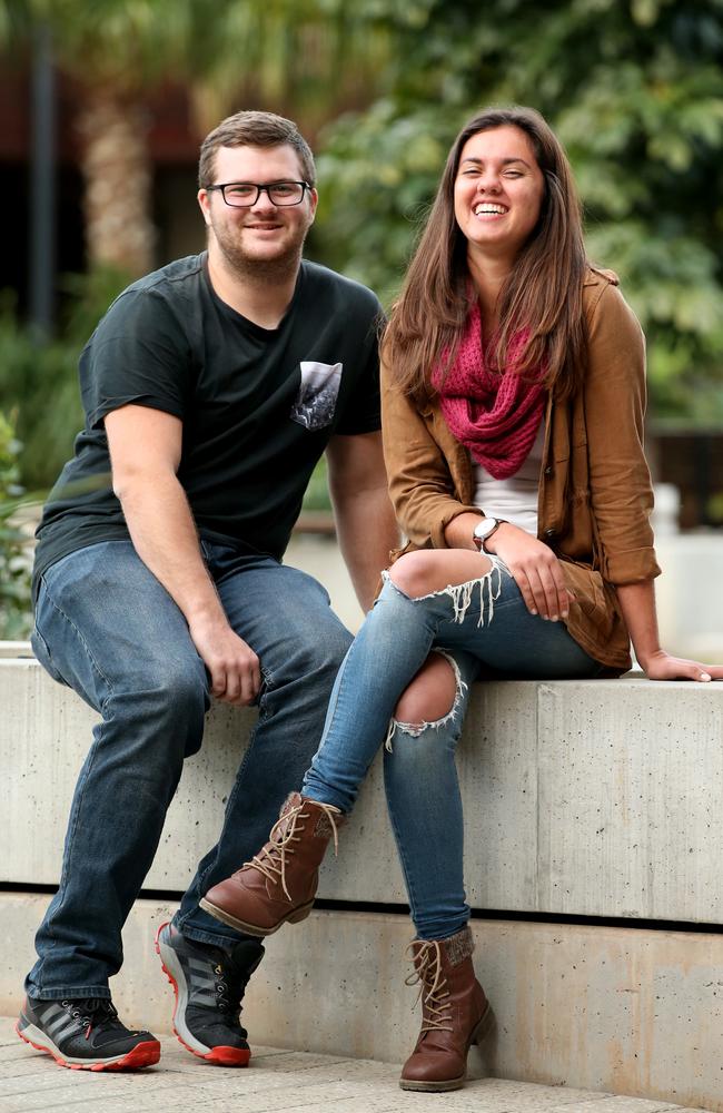 University students at the Charles Sturt University campus in Port Macquarie Brenden Grainger and Abby Mackenzie. Picture: Nathan Edwards