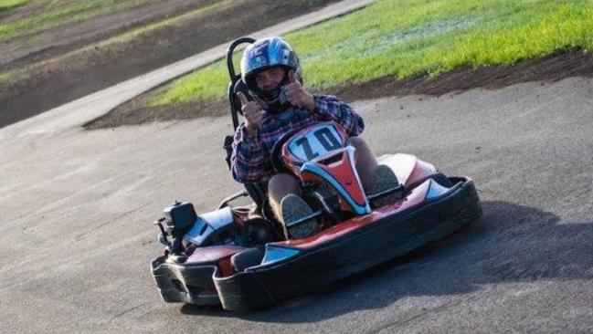 Simo Vukmirica the Project Manager at Luddenham Raceway giving the track the thumbs up - test run in friends karts until ours are unpacked.