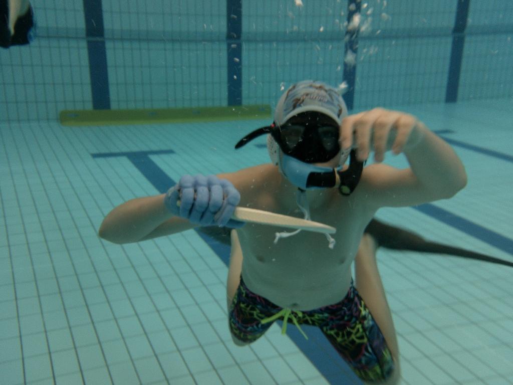 Lucas Cooke has become a skilled player for Geelong Underwater Hockey. Picture: Geelong Underwater Hockey.