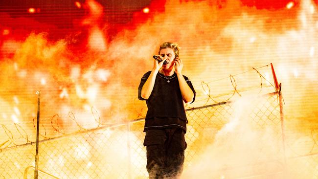 The Kid Laroi performs onstage at the 2023 Coachella Valley Music and Arts Festival. He and Justin Bieber took home two APRAs, including Most Performed Australian Work. Picture: Getty Images