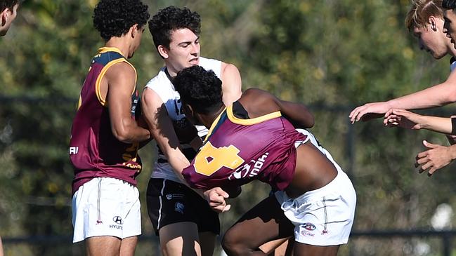 Cooper Barbera and Shatna Cashen-Harris tussle. Picture: Steve Tanner