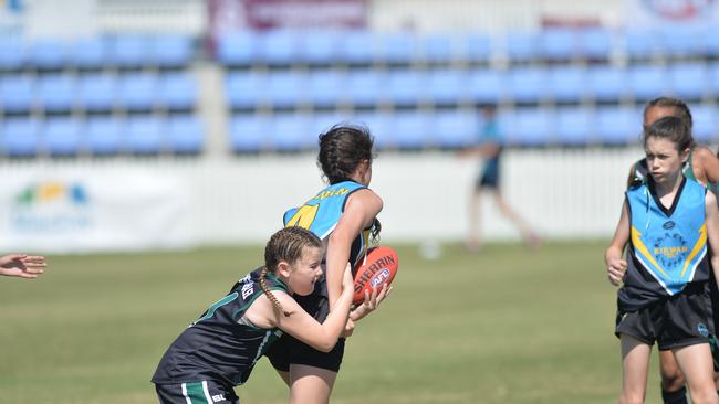 Trinity white playing Aussie Rules as a child for Moranbah State School – now she is a second rower in rugby league for the Cutters’ U17s. .