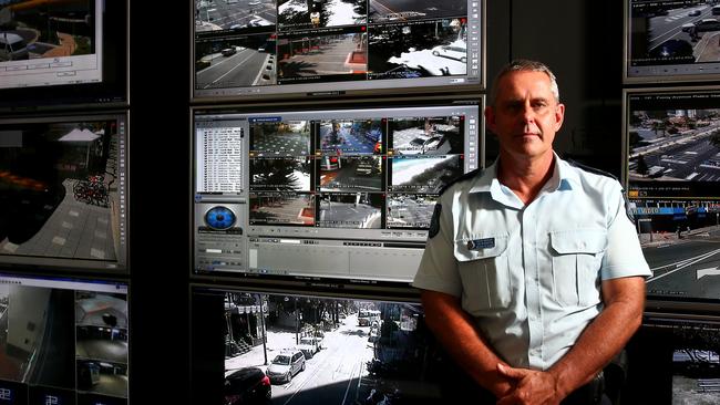 Surfers Paradise Station Officer in-charge Senior Sergeant Jim Munckton is a big fan of council’s CCTV network.   Picture: David Clark