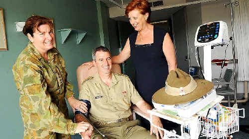 Army Reserve nursing officer Robyn Hanckel (left) at yesterday’s presentation with Capt Warren Walsh, of Lismore’s 41st Battalion, and Deborah Lewis, St Vincent’s Hospital director of clinical services. Picture: Jacklyn Wagner