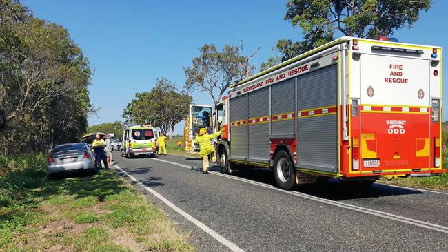 Emergency services on the scene of serious crash. Picture: Toni Benson-Rogan