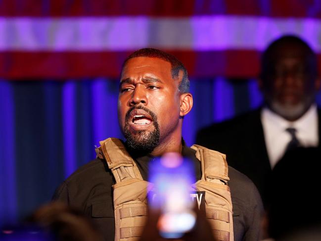 An emotional Kanye West at his political rally last month. Picture: Reuters