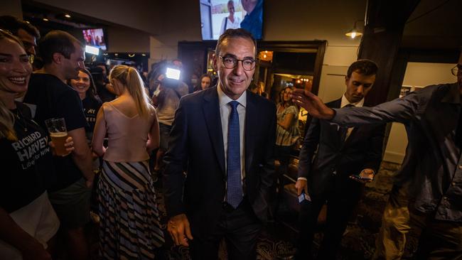 Premier Steven Marshall concedes defeat at the Liberal HQ on SA election night on March 19, 2022, at the Robin Hood Hotel in Norwood. Picture: Tom Huntley