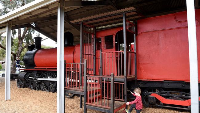 The red steam train engine is a huge hit with kids.