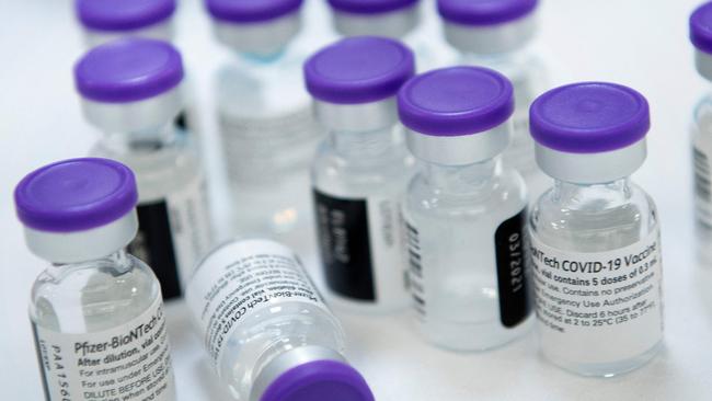 Vials of undiluted Pfizer COVID-19 vaccine. Picture: AFP