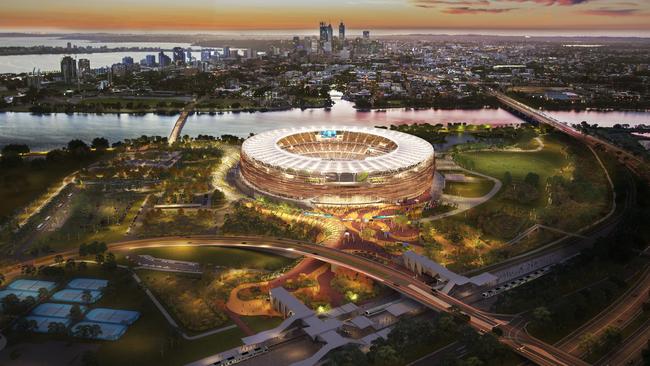 Artists impression of the new 60,000 seater Perth Stadium which is due to be ready for the 2018 AFL season.