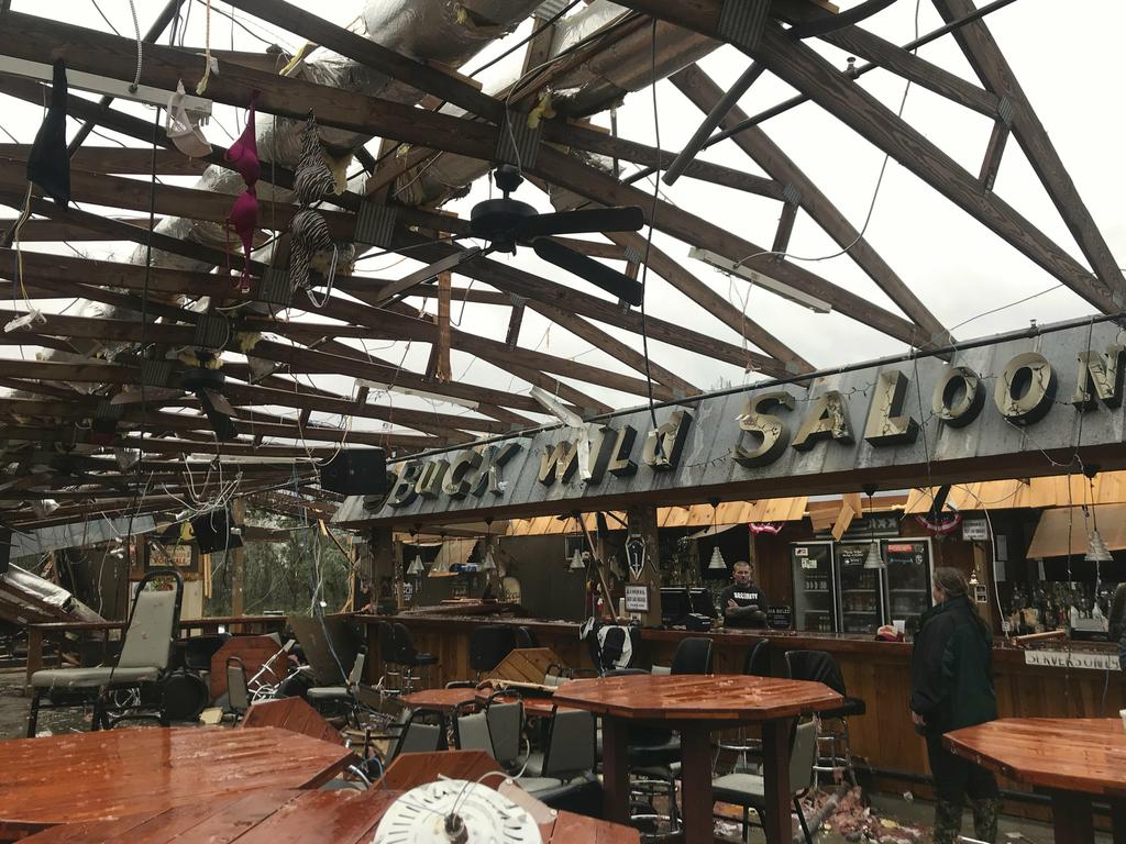 Damage at the Buck Wild Saloon, located on US Highway 280, east of Smiths Station, Alabama. Picture: AP