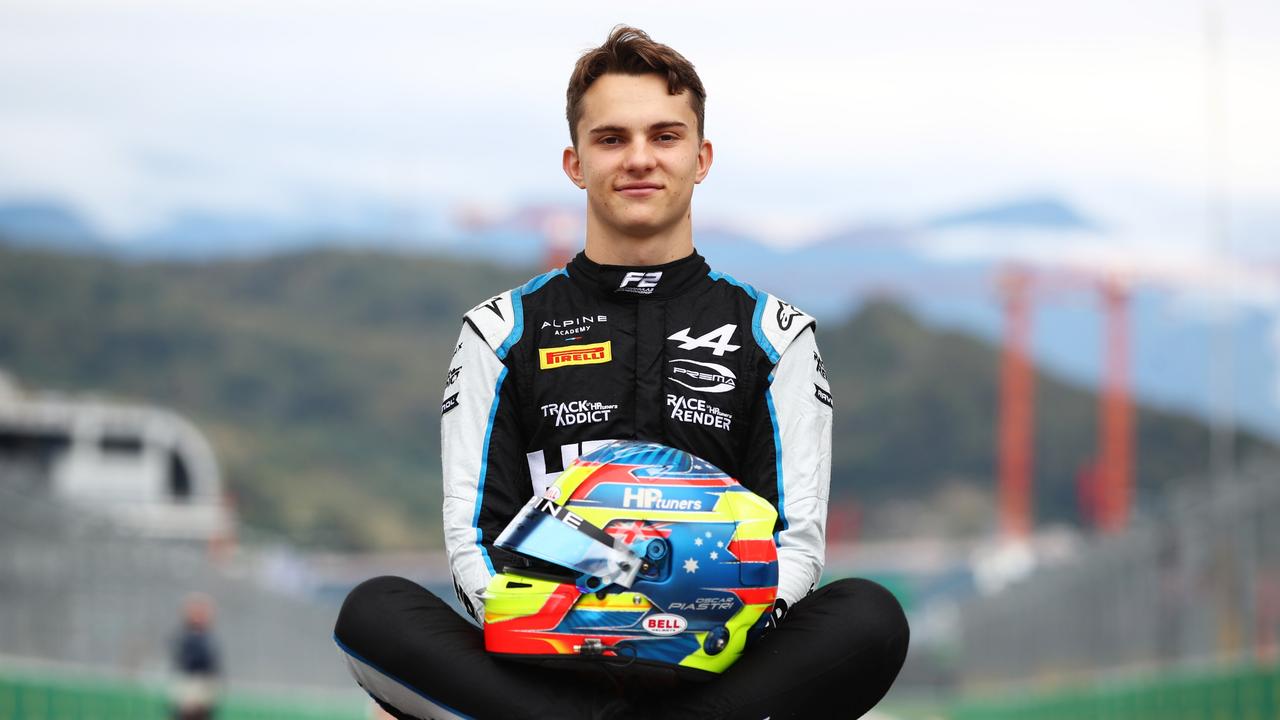 SOCHI, RUSSIA - SEPTEMBER 23: Winner of the feature race at Round 5:Monza, Oscar Piastri of Australia and Prema Racing poses for a photo during previews ahead of Round 6:Sochi of the Formula 2 Championship at Sochi Autodrom on September 23, 2021 in Sochi, Russia. (Photo by Joe Portlock - Formula 1/Formula Motorsport Limited via Getty Images)