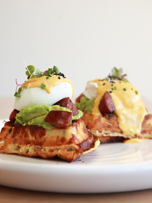 Eggs benedict from Miss Jones in New Farm. Picture: AAP/Claudia Baxter