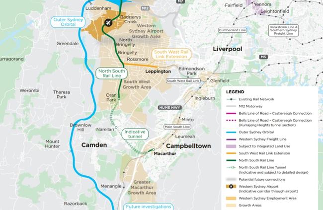 A map of the M9 Outer Sydney Orbital draft corridor.